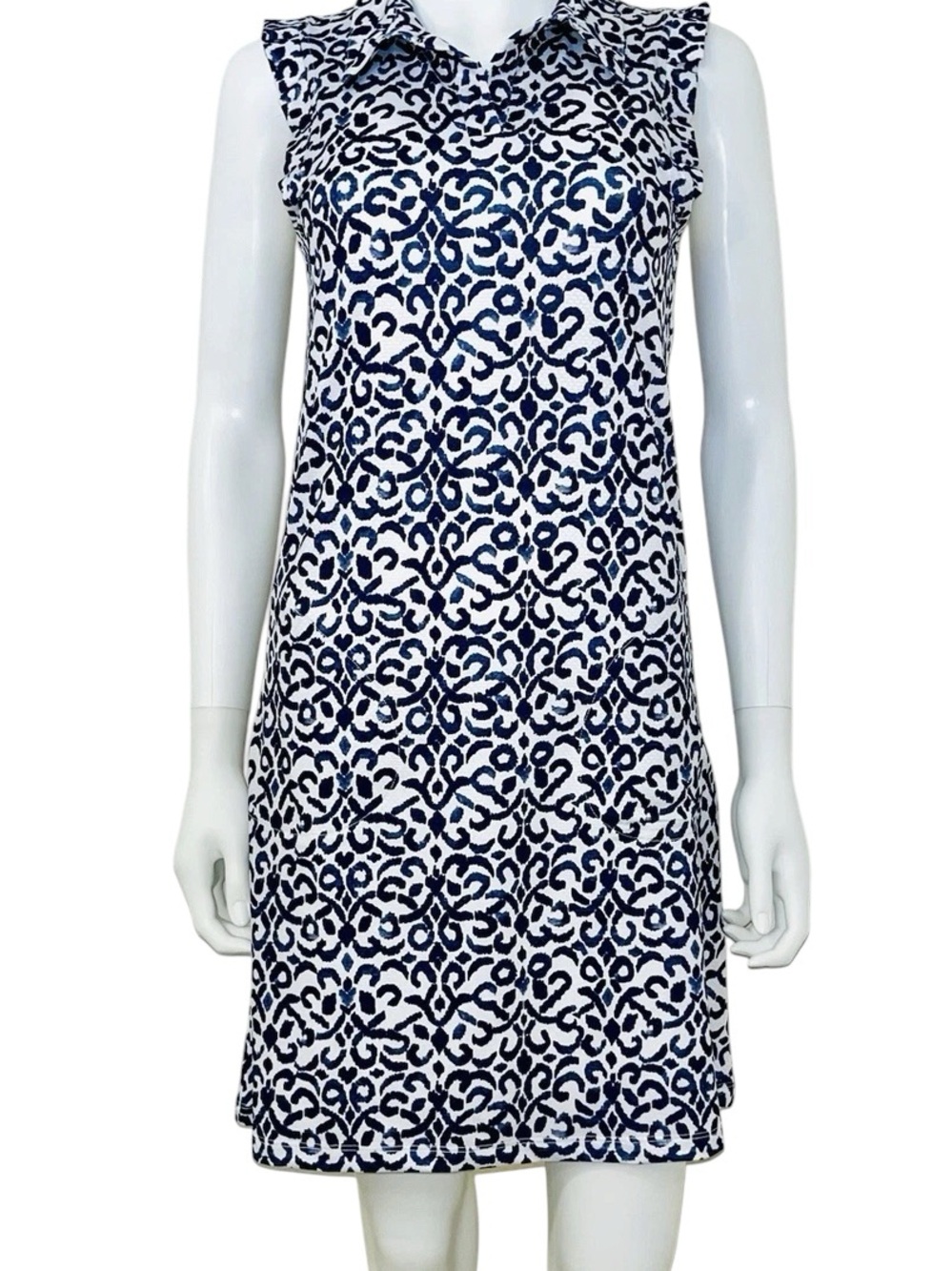 Gottex Black & White Sleeveless Collared Shift Dress